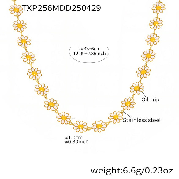 Wholesale Fashion Daisy Drop Oil Flower Stainless Steel Jewelry With Electroplating For Women Necklace And Bracelet Set