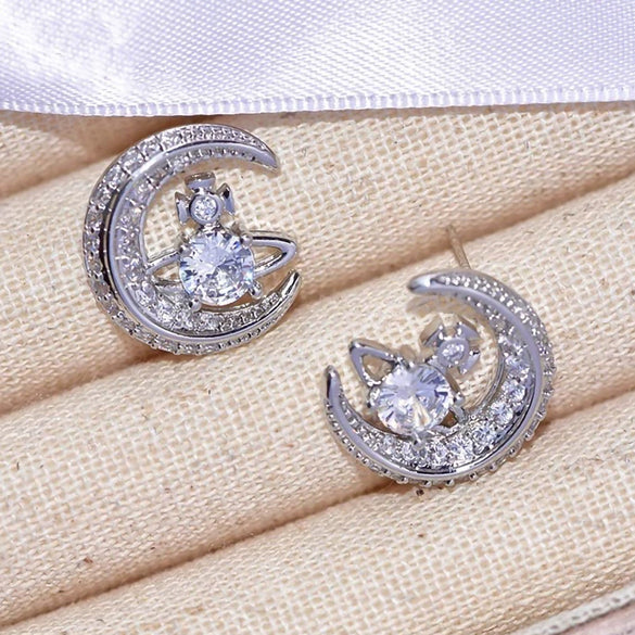 Wholesale Fashion Design Planet Moon Geometric Copper Earrings With Micro Inlay Zirconia For Women