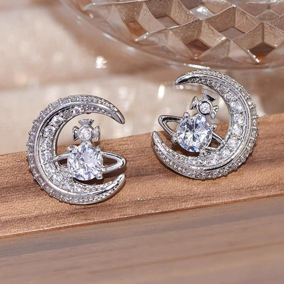 Wholesale Fashion Design Planet Moon Geometric Copper Earrings With Micro Inlay Zirconia For Women
