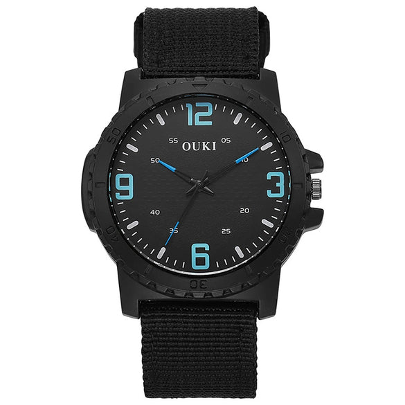 Wholesale Fashion Digital Men's Watch With Canvas Strap And Round Dial Metal Case Pin Buckle Ordinary Glass Mirror Leisure Style