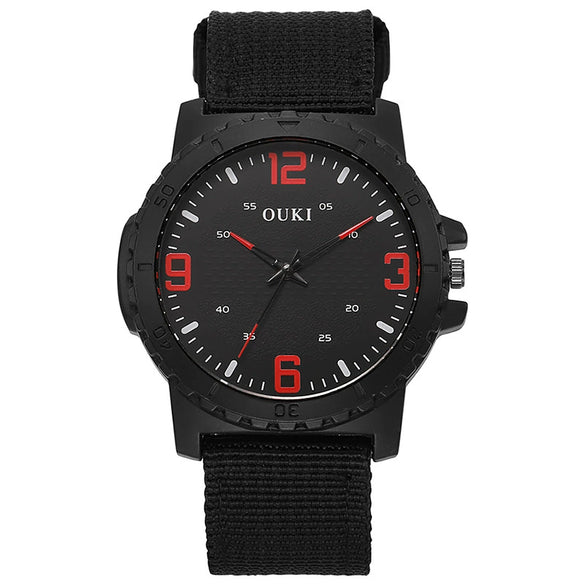 Wholesale Fashion Digital Men's Watch With Canvas Strap And Round Dial Metal Case Pin Buckle Ordinary Glass Mirror Leisure Style