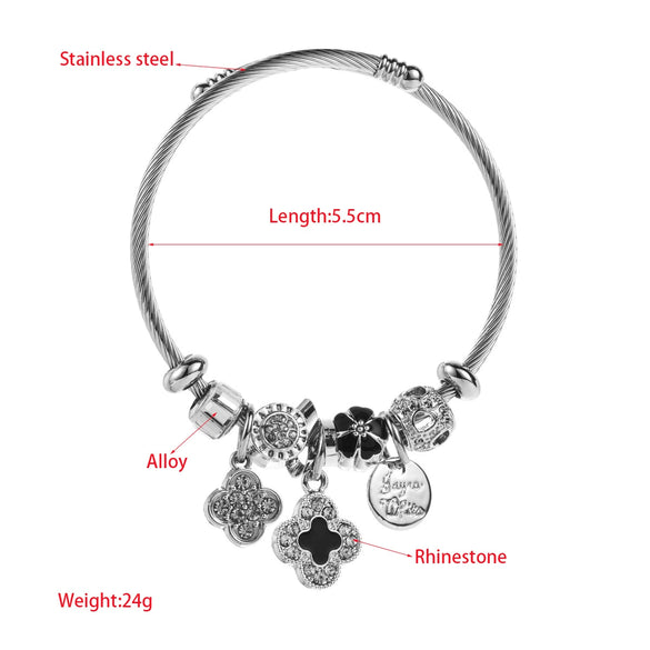 Wholesale Fashion Diy Diamondtreated Stainless Steel And Alloy Bracelet With Flower Pendant For Women