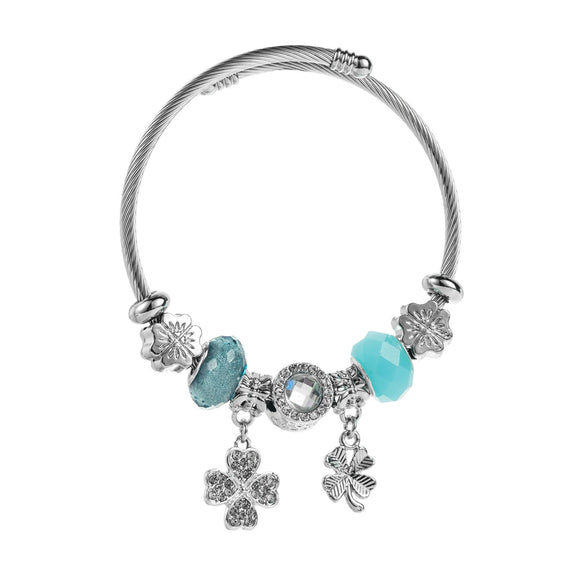 Wholesale Fashion Diy Diamondtreated Stainless Steel And Alloy Bracelet With Flower Pendant For Women