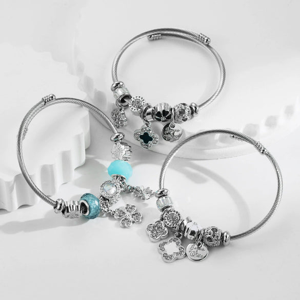 Wholesale Fashion Diy Diamondtreated Stainless Steel And Alloy Bracelet With Flower Pendant For Women