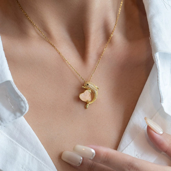 Wholesale Fashion Dolphin Shaped Titanium Steel And Copper Necklace With Electroplating Design For Women