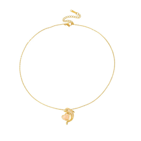 Wholesale Fashion Dolphin Shaped Titanium Steel And Copper Necklace With Electroplating Design For Women