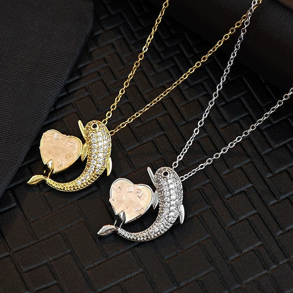 Wholesale Fashion Dolphin Shaped Titanium Steel And Copper Necklace With Electroplating Design For Women