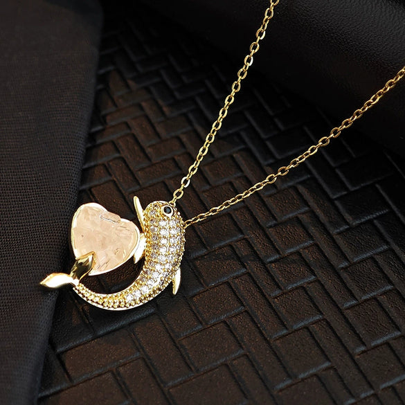 Wholesale Fashion Dolphin Shaped Titanium Steel And Copper Necklace With Electroplating Design For Women
