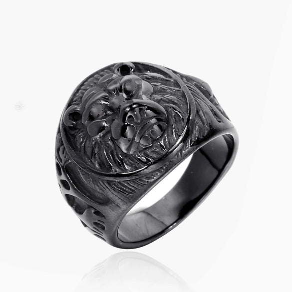 Wholesale Fashion Domineering Stainless Steel Lion Head Ring For Men Titanium Steel Polished