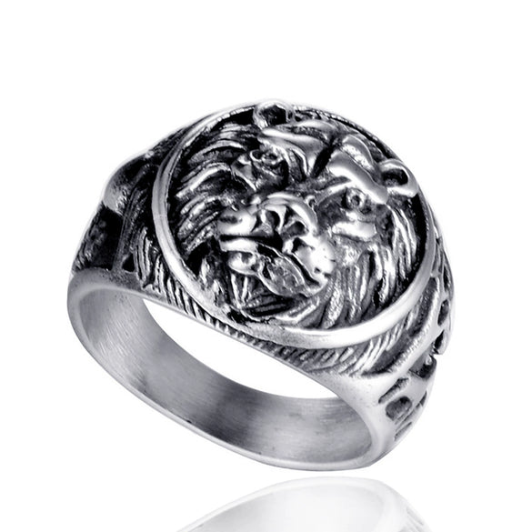 Wholesale Fashion Domineering Stainless Steel Lion Head Ring For Men Titanium Steel Polished