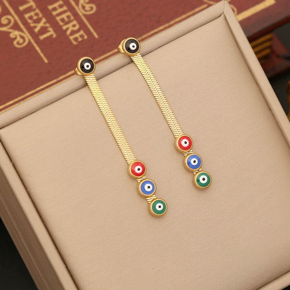 Wholesale Fashion Double Chain Stainless Steel Clavicle Chain Necklace With Dripping Oil Eyes Design