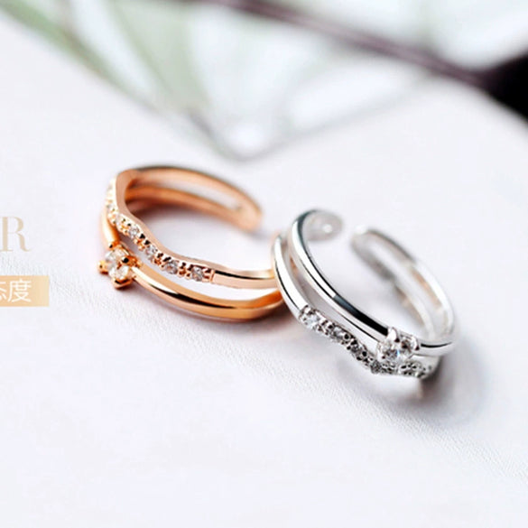 Wholesale Fashion Double Layer Inlay Zircon Ring Copper Geometric Electroplating Jewelry For Women