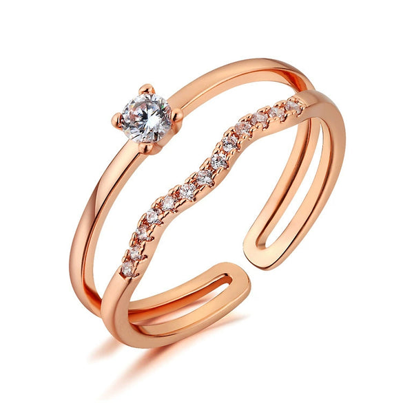 Wholesale Fashion Double Layer Inlay Zircon Ring Copper Geometric Electroplating Jewelry For Women