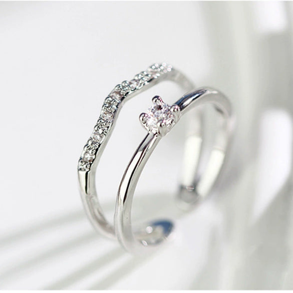 Wholesale Fashion Double Layer Inlay Zircon Ring Copper Geometric Electroplating Jewelry For Women