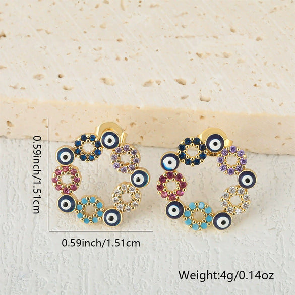 Wholesale Fashion Earrings Copper Geometric U Shape Microinlaid Colorful Zircon Electroplating Oil Dripping