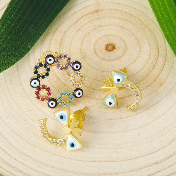Wholesale Fashion Earrings Copper Geometric U Shape Microinlaid Colorful Zircon Electroplating Oil Dripping
