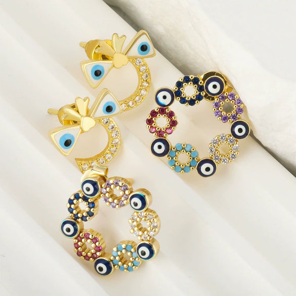 Wholesale Fashion Earrings Copper Geometric U Shape Microinlaid Colorful Zircon Electroplating Oil Dripping