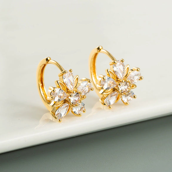 Wholesale Fashion Elegant Flower Earrings For Women Copper Microinlaid Zircon