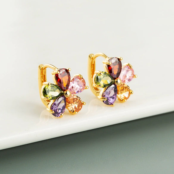 Wholesale Fashion Elegant Flower Earrings For Women Copper Microinlaid Zircon