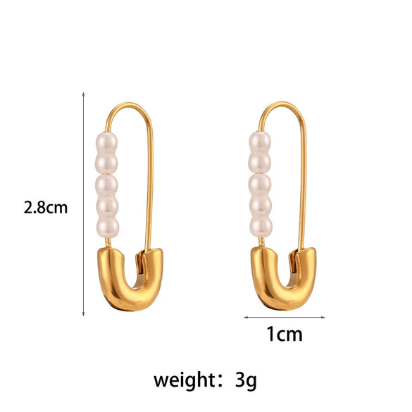 Wholesale Fashion Elegant Stainless Steel Pearl Pin Shape Electroplated Geometry Earrings For Women