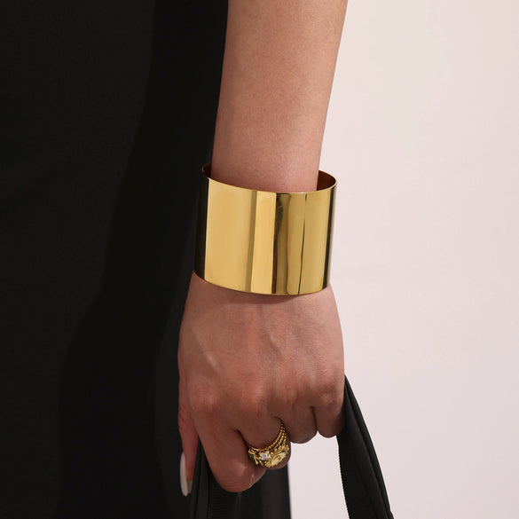 Wholesale Fashion Exaggerated Geometric Smooth Open Ferris Wheel Stainless Steel Goldplated Electroplated Light Luxury Bracelet