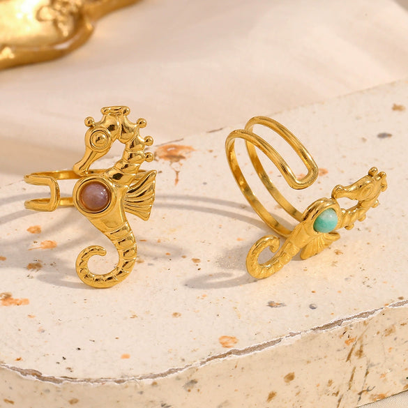 Wholesale Fashion Exaggerated Hand Jewelry Stainless Steel 18K Gold Plated Open Ring With Animal Zodiac Shape