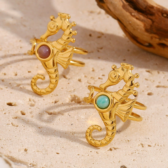 Wholesale Fashion Exaggerated Hand Jewelry Stainless Steel 18K Gold Plated Open Ring With Animal Zodiac Shape