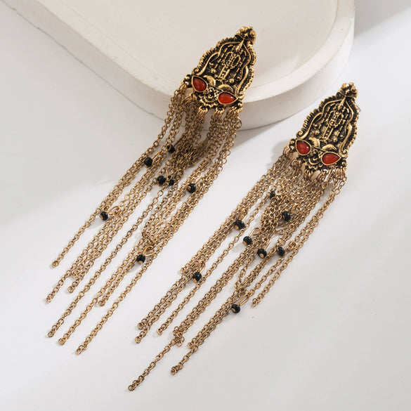 Wholesale Fashion Exaggerated Long Tassel Chain Earrings Alloy Geometric Electroplating For Women