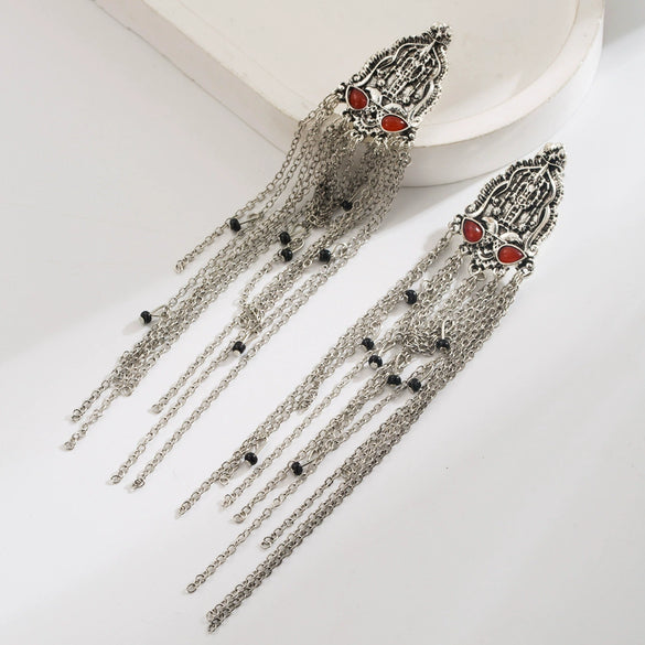 Wholesale Fashion Exaggerated Long Tassel Chain Earrings Alloy Geometric Electroplating For Women