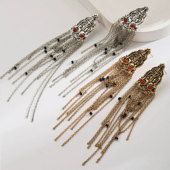 Wholesale Fashion Exaggerated Long Tassel Chain Earrings Alloy Geometric Electroplating For Women