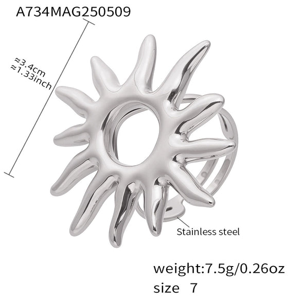 Wholesale Fashion Exaggerated Personality Geometric Stainless Steel Open Finger Ring With 18K True Gold Color Preserving Electroplating