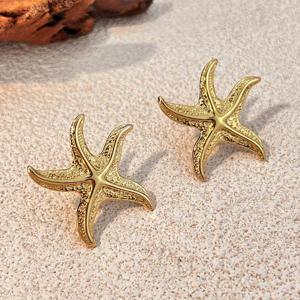 Wholesale Fashion Exaggerated Retro Starfish Stainless Steel Earrings With Electroplating Treatment