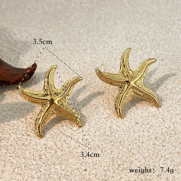 Wholesale Fashion Exaggerated Retro Starfish Stainless Steel Earrings With Electroplating Treatment
