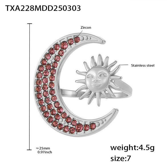 Wholesale Fashion Exquisite Creative Sun Moon Glow Inlaid Zircon Titanium Steel Ring And Clavicle Necklace With Electroplating