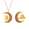 Wholesale Fashion Exquisite Creative Sun Moon Glow Inlaid Zircon Titanium Steel Ring And Clavicle Necklace With Electroplating