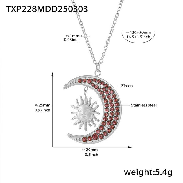 Wholesale Fashion Exquisite Creative Sun Moon Glow Inlaid Zircon Titanium Steel Ring And Clavicle Necklace With Electroplating