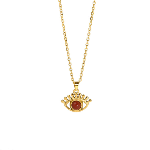 Wholesale Fashion Eyes Pendant Necklace In Stainless Steel With O Word Chain And Pvd Furnace Vacuum Real Gold Plating