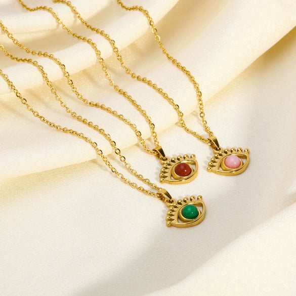 Wholesale Fashion Eyes Pendant Necklace In Stainless Steel With O Word Chain And Pvd Furnace Vacuum Real Gold Plating