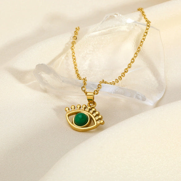 Wholesale Fashion Eyes Pendant Necklace In Stainless Steel With O Word Chain And Pvd Furnace Vacuum Real Gold Plating