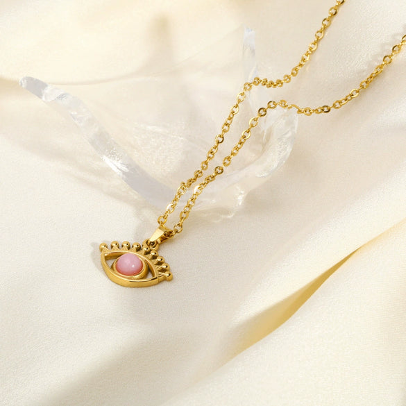 Wholesale Fashion Eyes Pendant Necklace In Stainless Steel With O Word Chain And Pvd Furnace Vacuum Real Gold Plating