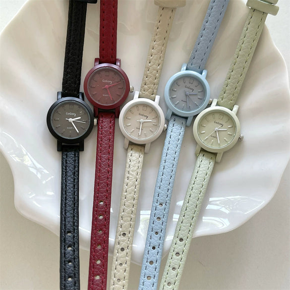 Wholesale Fashion Female Student Mini Dial Round Quartz Watch With Alloy Case And Pu Strap In Rose Red Candy Color