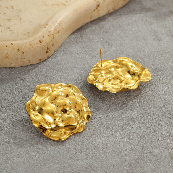 Wholesale Fashion Flower Leaf Titanium Steel Earrings 18K Gold Plated