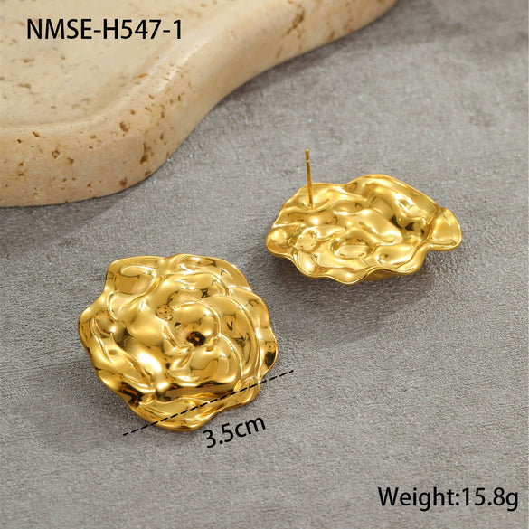 Wholesale Fashion Flower Leaf Titanium Steel Earrings 18K Gold Plated