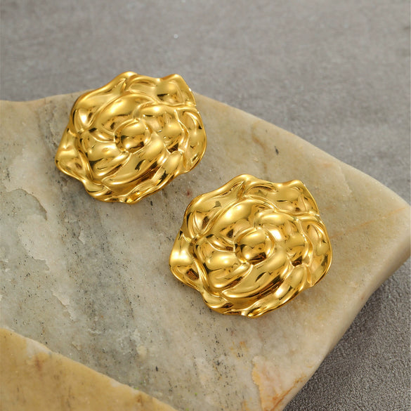 Wholesale Fashion Flower Leaf Titanium Steel Earrings 18K Gold Plated