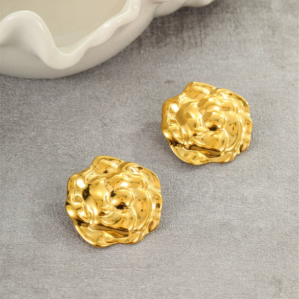 Wholesale Fashion Flower Leaf Titanium Steel Earrings 18K Gold Plated