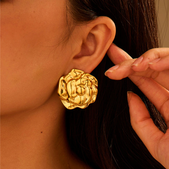 Wholesale Fashion Flower Leaf Titanium Steel Earrings 18K Gold Plated