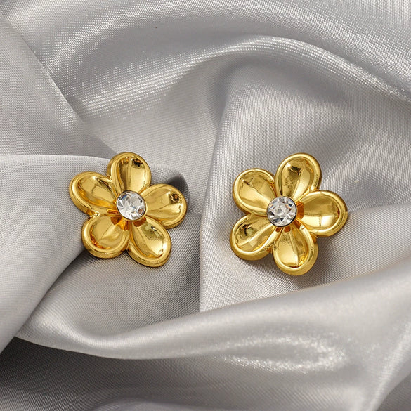 Wholesale Fashion Flower Leaf Titanium Steel Earrings Stainless Steel Gold Plated Water Plated For Women