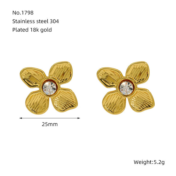 Wholesale Fashion Flower Leaf Titanium Steel Earrings Stainless Steel Gold Plated Water Plated For Women