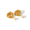 Wholesale Fashion Flower Ring And Freshwater Pearl Earrings Rose Earrings Stainless Steel Jewelry Suit With Pvd Furnace Real Gold Electroplating For Women