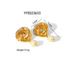 Wholesale Fashion Flower Ring And Freshwater Pearl Earrings Rose Earrings Stainless Steel Jewelry Suit With Pvd Furnace Real Gold Electroplating For Women